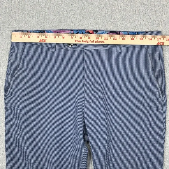 Paisley Gray Pants Mens 34x32 Slim Fit White Blue Seersucker Preppy - Picture 5 of 9